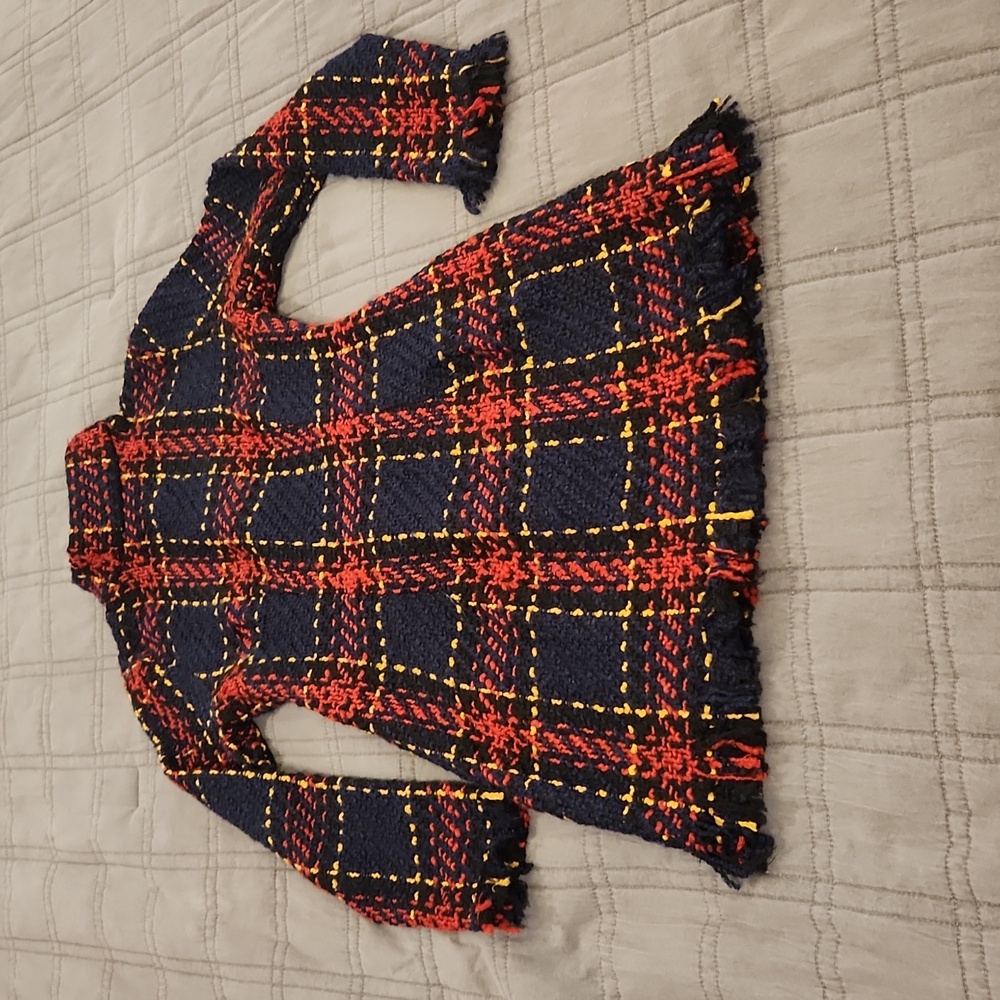 CBR Long Sleeve Plaid Dress - Red, Black, Blue And Yellow With Fringe Hem Sz S! - Picture 6 of 13